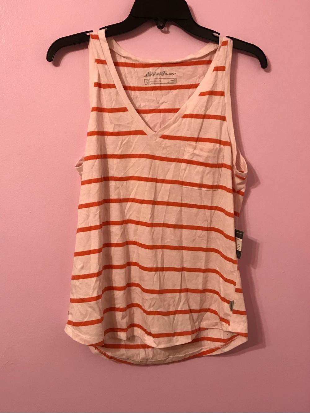 Eddie Bauer pink and orange striped myriad v neck cotton Tank Top size small